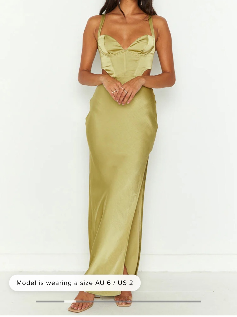 Beginning Boutique Sarah Satin Olive Green Corset Maxi Dress
